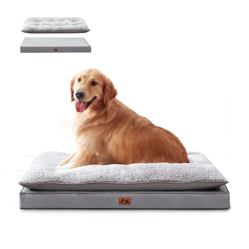 Warmrest Orthopedic Dog Bed for Ctrate, Waterproof PillowTop Pet Bed for Medium Large Size Dogs, Egg-Crate Foam Dog Crate Mat with Removable Washable Cover, 2-Layers Kennel Pad 36"L x 27"W, Light Grey