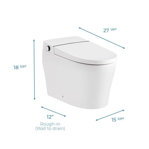 Pemberly Row Inodoro inteligente con bidé, descarga dual, tanque incorporado, asiento térmico, recubrimiento cerámico, pre-rocío, tazón alargado, control remoto, accesorio moderno para baño miniatura 3