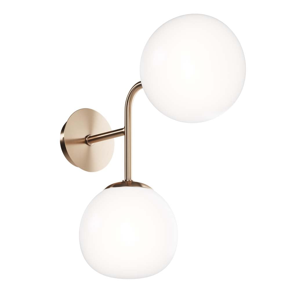 Elegant Wall Light, Modern Style, Art Deco, Gold Metal Frame, 2 White matt lampshades for Living Room, Bedroom, Hallway, Dining Room, Office, 2 Bulbs E14 40W 220V excl