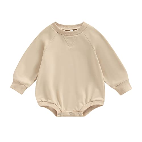 Image of Kutersbabi Toddler Baby Boy Girl Bubble Romper Infant Oversized Plain Long Sleeve Crewneck Sweatshirt Bodysuit Cute Clothes