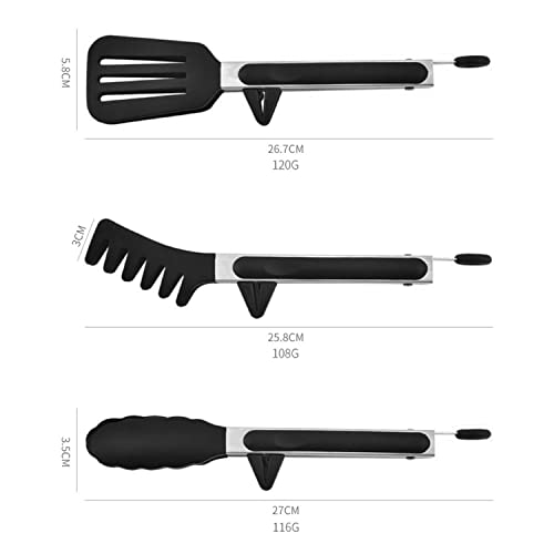 Image of YANCI Kitchen Tongs Set of 3, Multipurpose Heat Resistance Cooking Tongs with Resting Gadget, Heavy Duty Stainless Steel with Robust Silicone Tips & Locking Clips for Cooking BBQ Baking (Black)