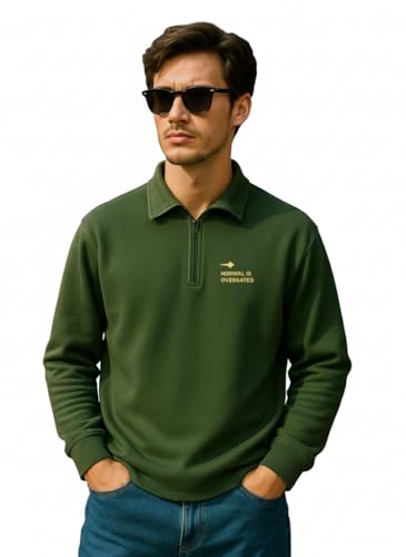 Image of Veirdo Men's Oversized Loopknit Cotton Zipper Polo Neck T-Shirt | Oversized Baggy Fit Full Sleeve Casual Streetwear Top Sizes: S-XXL