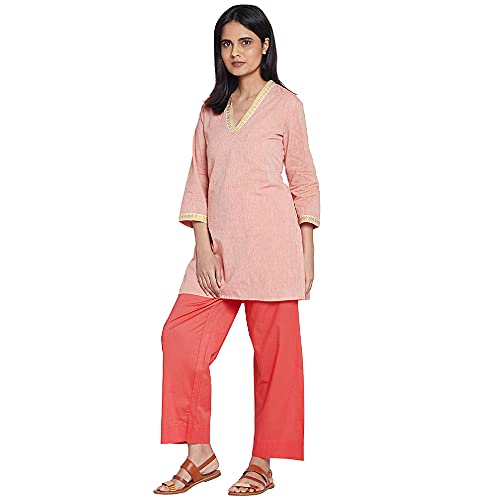 Image of GO COLORS Women Blue Stripe Cotton Wide Pants