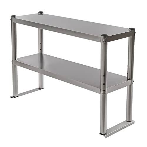 YIYIBYUS Double Overshelf, Double Tier Stainless Steel Overshelf, Kitchen Prep Table Commercial Wide Double Overshelf Work Station Adjustable Under Shelf for Kitchens (12 x 36 Inch)