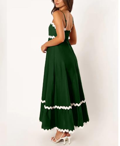 LOAIHA Women Midi Dresses 2024 Spaghetti Straps Sleeveless Smocked Rickrack Trim Boho Flowy Loose A-Line Summer Eyelet Dress2