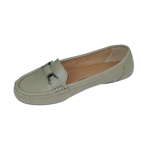 CatBird Women’s Classic Slip-On Loafers | Soft Cushioned Comfort Flats with Metal Detail | Lightweight Office & Casual Shoes | Flexible Anti-Slip Sole Formal & Casual Footwear|UK 7 Ivory Beige