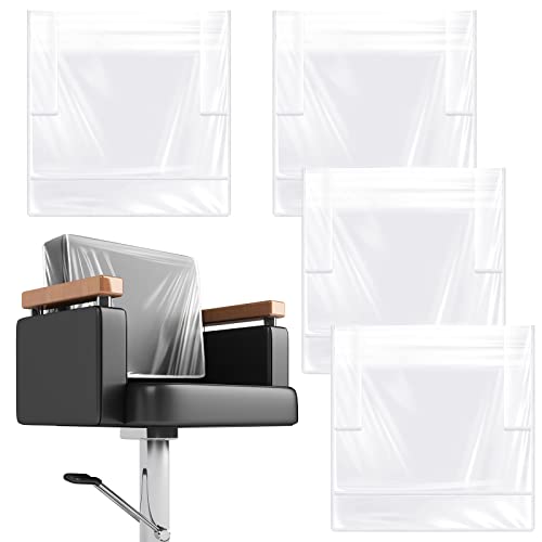 Hoolerry 4 Pcs White Edge Salon Chair Cover Clear Plastic Square Hairdressing Back Protectors for Fits Most Standard Back Reinforced Precision Stitched Covers to Prevent Damage Spa/Salon Chairs