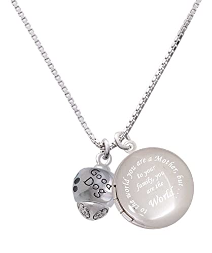 Delight Jewelry Silvertone Good Dog with Black Paw Spinners - To the World You are a Mother Locket Necklace, 18"+1"