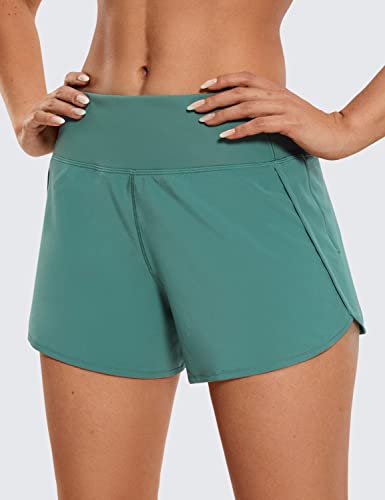 Crz Yoga Womens Lightweight Gym Athletic Workout Shorts Liner 2.5''/4" - Quick Dry Running Spandex Shorts Mesh Zipper Pockets Smoky Green X-Small #TOP1