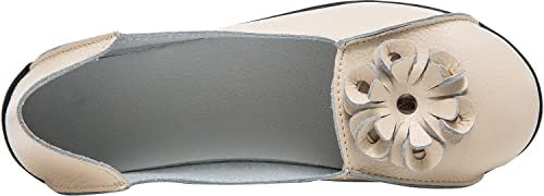 LINZHEN Women's Leather Loafers Slip On Flats Casual Round Toe Moccasins Wild Breathable Comfortable Walking Working Driving Long Standing Fashion Soft Shoes Beige Size 10 | Image 5
