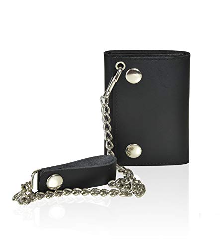 Leatherboss Genuine Leather Men Trifold Biker Chain Wallet Credit Card Holder for Motorcycle Bikers Truckers, Black2
