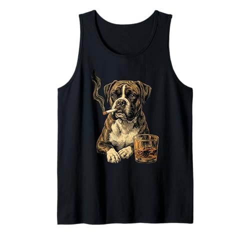 Funny Boxer Dog Smoking Cigarette Whisky Lover Funny Dog Tank Top
