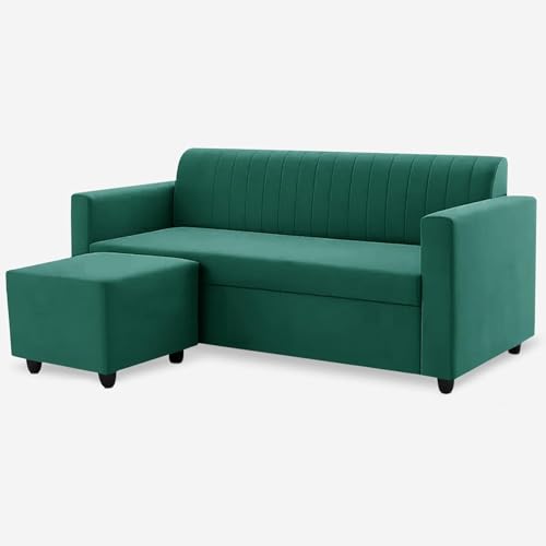 Image of Rosebell Modern L-Shape Velvet Sofa | Right-Hand Four-Seater Sectional Corner Couch with Tufted Back | Elegant Green Sofa for Living Room, Office & Guest Space