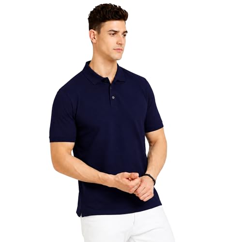 Image of Men's Plain Polo T-Shirt | Cotton Blend Regular Fit Casual Collar T-Shirt