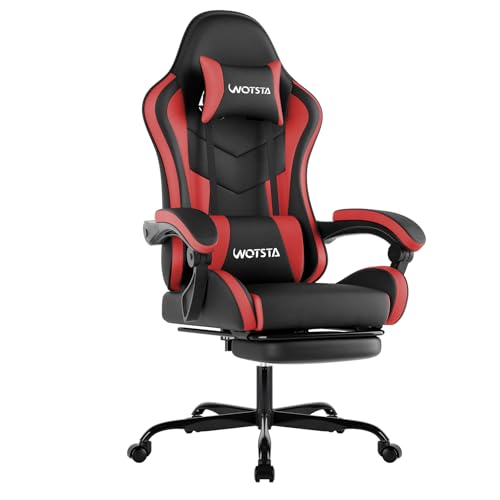 WOTSTA Silla Gaming, Silla Oficina Ergonómica con Reposapiés, Altura Regulable y Respaldo Abatible, Silla Gamer Adulto con Masaje, Silla PC con Reposacabezas, 120 kg