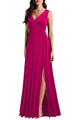 Image of MUSHARE Women's V Neck Sleeveless Split Formal Dress Cocktail Party Prom Long Dresses