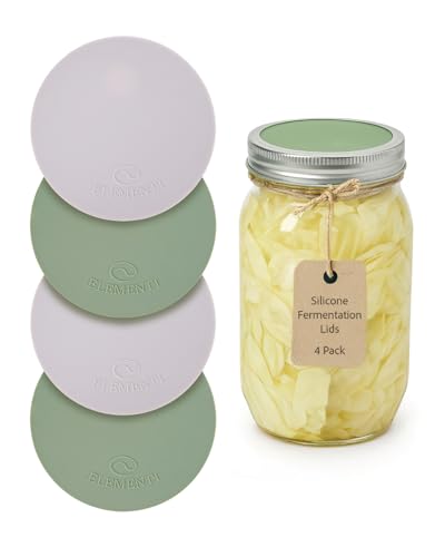 Elementi Mason Jar Fermentation Lids - Set of 4 Easy Grip Silicone Airlock Lids for Wide Mouth Mason Jars – Sauerkraut & Pickling Fermentation Kit – Self Burping Airlocks for Fermenting Kit