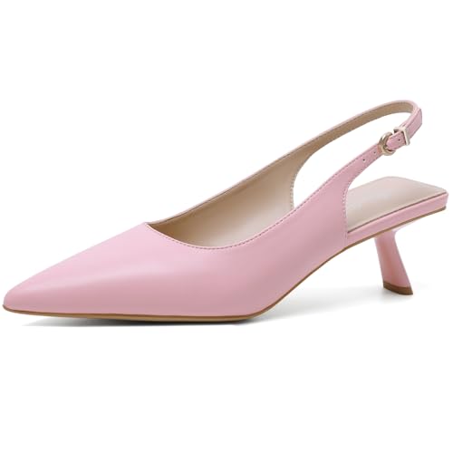 Image of Mostrin Kitten Heels for Women Pointed Toe Pumps Patent Leather Low Heel Slingback Heels with Buckle Dress Shoes for Dating Party Working