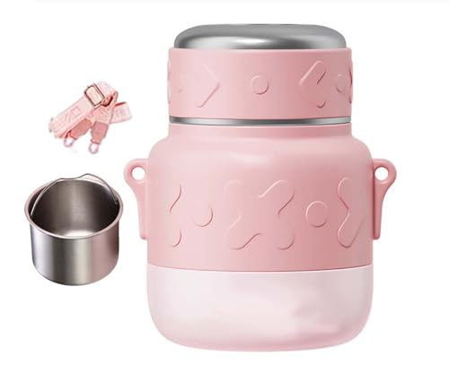 GRFELI Insulated Food Containers,800ML Stainless Steel Vacuum Double-Walled Lunch Box, Keeps Cold or Hot Multi- Purpose Flask (Pink)