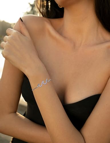 STARCHENIE 925 Sterling Silver Wave Bracelet for Women Adjustable Birthstone Bracelet Beach Ocean Jewelry2