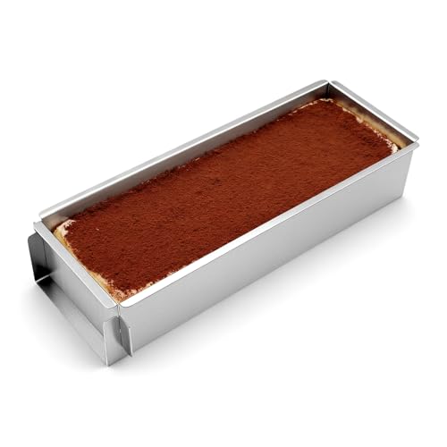 TETEWEVER Backform Rechteckig Tiramisu Form Edelstahl Brotbackform Verstellbare Mousse Kuchenform Abnehmbares Seitenteil Backrahmen Rechteckig Verstellbar, für Tiramisu Kuchen Brownies Käsekuchen