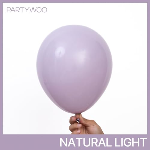 Image of PartyWoo Dusty Purple Balloons 100pcs Different Sizes Pack of 18 12 10 5 Inch Lavender Lilac Boho Neutral Balloon Arch Kit for Baby Shower Graduation Cat Tornado Birthday Party Decorations Purple-F33