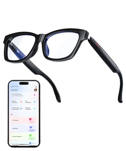 GLOSSIA AI Smart Glasses, Bluetooth Audio Glasses for Men Women, Blue Light Smart Glasses with Noise Cancelling, Hands-Free Calls, Music & Voice Control for Work/Study/Travel, iOS/Android