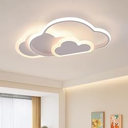 Lampara Ventilador Bebe minifair Plafón Creative Cloud Shape regulable con mando a distancia, plafón acrílico empotrado para salón dormitorio pasillo y habitación infantil, 42 * 23cm 25W, blanco