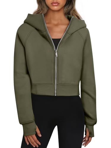Trendy Queen Womens Zip Up Hoodies Jackets Cropped Sweatshirts Fl...