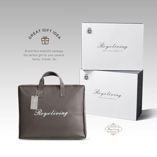 Royoliving Premium Feathers Down Duvet Insert Comforter California King Size All Season Medium Warmth White 100% Cotton Cover with Corner Tabs (108x98, 67 oz)