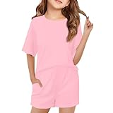 Mädchen Trainingsanzug Sportkleidung Sportanzug Kinder Buchstaben Druck Lose Kurzarm Top