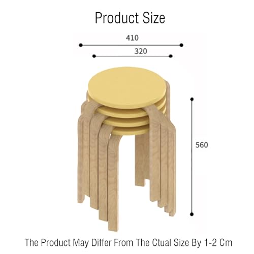 Juego de 4 taburetes apilables de madera maciza sin respaldo con parte superior redonda para comedor, sala de estar, cocina y balcón, muebles versátiles (color 2) - imagen 3