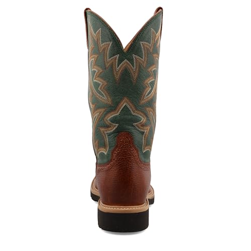 Twisted X Men's 12" Western Work Boot, Round Toe Steel Toe, Cognac Glazed Pebble & Dark Green, 11 D3