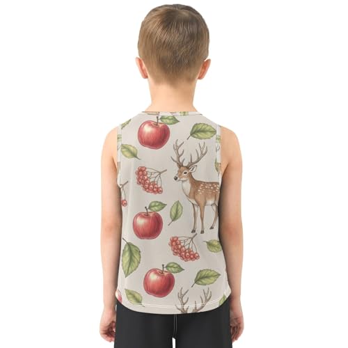 J JOYSAY Deer Fruit Leaves Boys Tank Top Sleeveless Muscle Shirts Quick Dry Workout Active Sport Kids T-Shirts 3-15T3