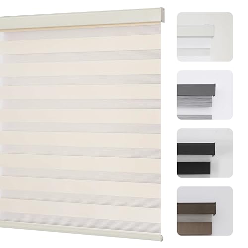 Joydeco Cordless Zebra Blinds for Windows, Dual Layer Light Control Window Blinds with Light-Proof Aluminum Cover, Free-Stop Roller Shades for Home & Office (Beige,40" W x 75" H)