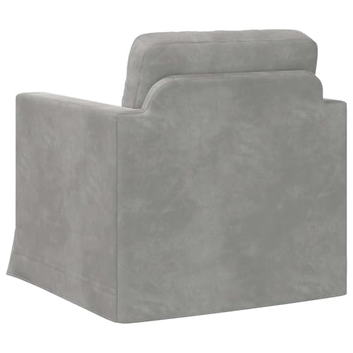 Sofá moderno de terciopelo gris claro con reposabrazos de madera 8