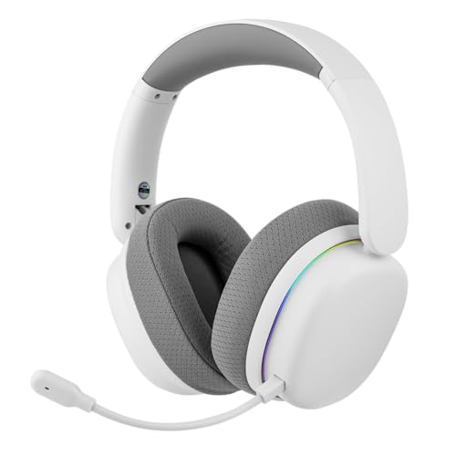 EPOMAKER X Aula G7 Pro Casque Gaming sans Fil, Double Mode BT5.3 & 2,4GHz, Son Surround 7.1, Batterie 80+ Heures, Éclairage RVB, avec Micro à Réduction de Bruit pour PS5, PS4, Switch, PC (Blanc)