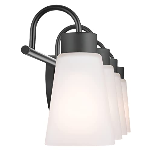 Image of Kichler Erma 4-Light Bathroom Vanity Light Fixture with Satin Etched Glass Shades, Updated Traditional Wall Mount Lighting in Black for Mirror Above Vanity (32.5 inch x 8.5 inch), 55127BK