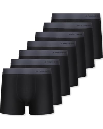 FM London 7er-Pack Boxershorts für Herren ohne Etikett - Atmungsaktive, Weiche und Dehnbare Unterhosen für Männer mit Hohem Baumwollanteil Schwarz,XL