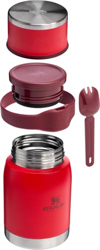 Image of STANLEY Adventure To-Go Food Jar and Spork 24 oz | Vacuum Insulated Food Container | Wide Mouth Screw On Lid | Packable for Travel | Stainless Steel with Leakproof Lid | BPA-Free | Chili Red