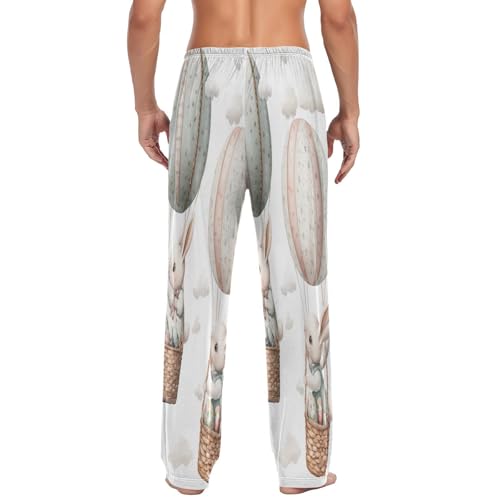ALAZA Men's Easter Bunnies Baskets Easter Eggs Hot Air Balloons Sleep Pajama Pant2
