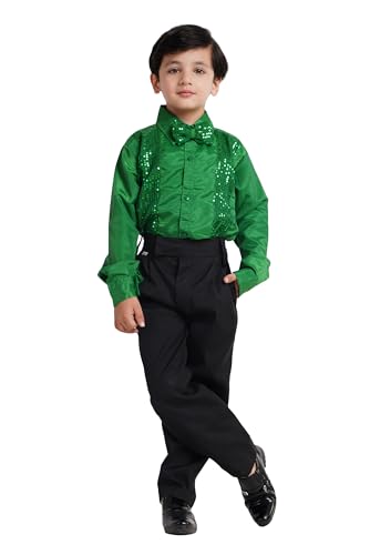 Image of Kaku Fancy Dresses Dance Costume Shinning Shirt With Bow Tie for Kids | Sequin Work School Annual Function & Theme Party's Shirt for Boys (ONLY SHIRT)