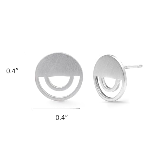 Boma Jewelry Sterling Silver Geometric Circle Semi-Circle Stud Earrings with Brushed Matte Finish4
