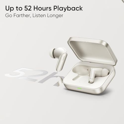 Image of Original Truly Wireless Bluetooth Earbuds, Compatible with Realme Buds Air 7, 12.4mm Dynamic Bass Drivers, 52Hrs Playtime, [Ivory Gold]