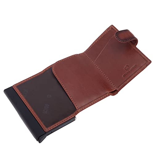 Image of Scudo Genuine Leather RFID Protected Slim Card Holder Wallet for Men /Leather Wallet for Men (Burnished) (Cognac)