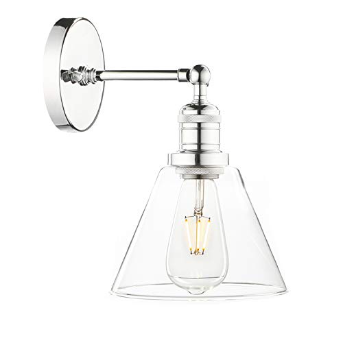 Phansthy Applique murale loft, entonnoir en verre transparent, style industriel vintage, applique murale élégante et simple, style industriel (couleur chromée)