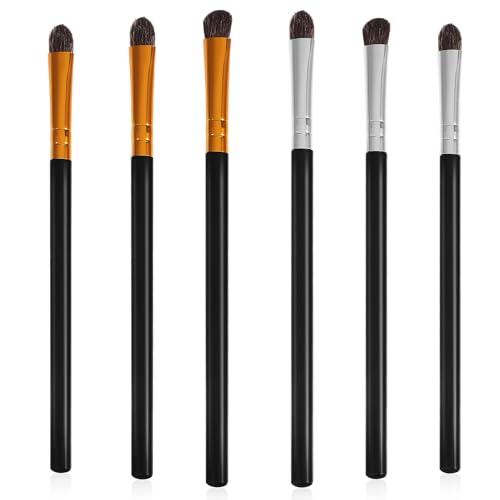 MOTHNUR 6 piezas Brochas de Sombras para Ojos de Pelo de Caballo Mango de Plástico Ergonómico Profesional para Difuminar Maquillaje de Mujeres Incluye Pinceles Curvos Angulados para