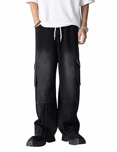 Pantalon cargo denim jogging ample Idopy pour look streetwear et hip-hop décontracté