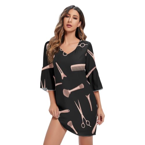 Vestido de gasa negra mangas 3/4 corte holgado moda