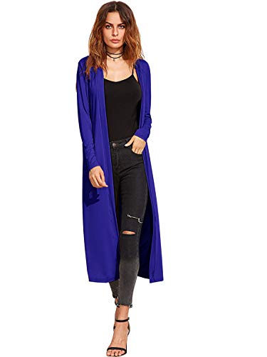 Verdusa Women's Long Sleeve Open Front Long Cardigan Duster Coat Blue L